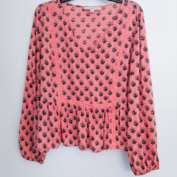 LOFT Tops - LOFT Adorable Watermelon Colored Swiss Dot Peplum